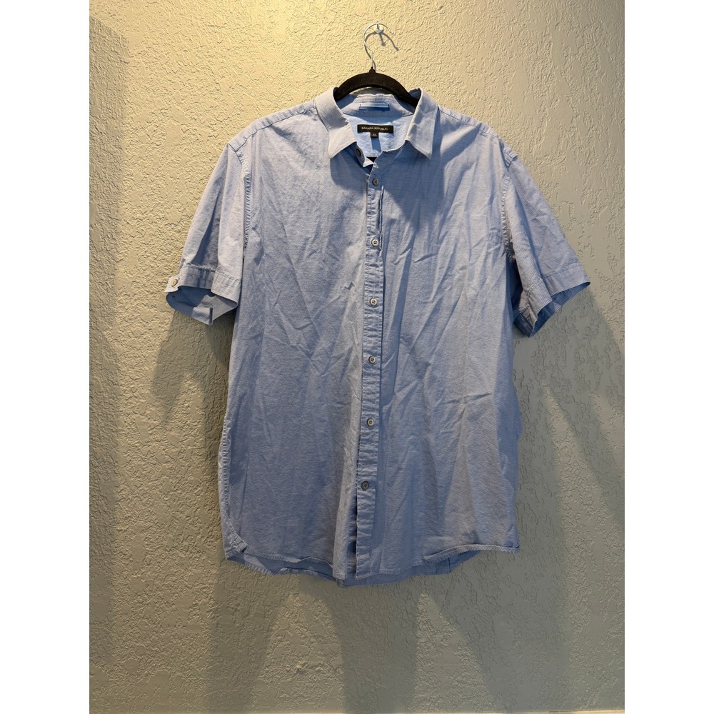 Banana Republic Mens XL Blue Micro‎ Stripe Short Sleeve Button Down Shirt Cotton